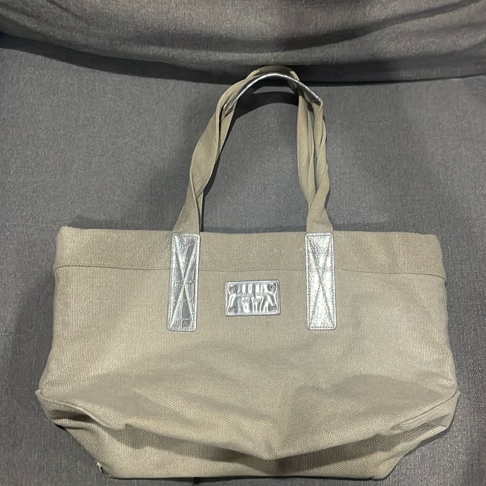 Michael Kors Canvas Tote with Silver Accents on Handle and logo emblem - Picture 2 of 14